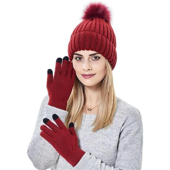 Women\'s Winter Beanie Hat and Gloves Set Soft Knit Warm main image 7